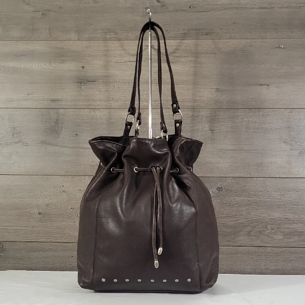 Anthropologie Elegant Brown Studded Leather Tote Bag